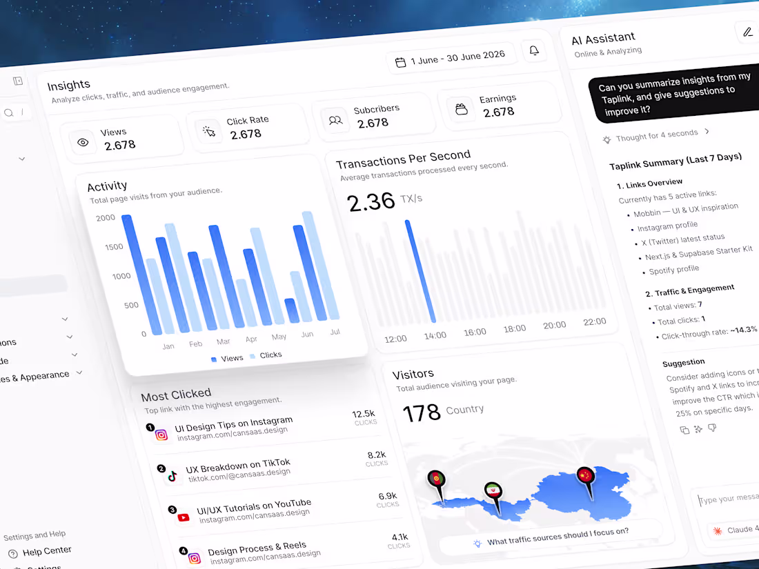 Cover image for Taplink Dashboard Design