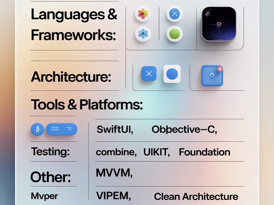 Cover image for Skills Languages & Frameworks: Swift, SwiftUI, Combine, Obje...