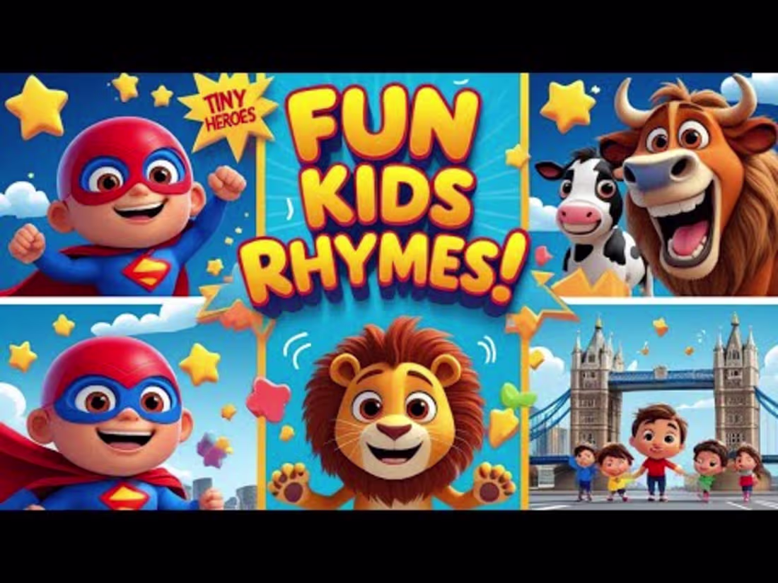Cover image for "Fun Kids Rhymes: Tiny Heroes, Animal Sounds & London Bridge Is Falling Down | Nursery Rhymes"