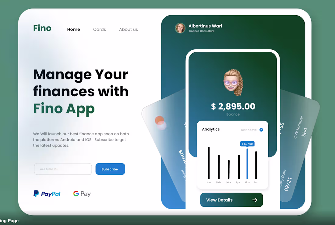 Cover image for A fintech landing page concept