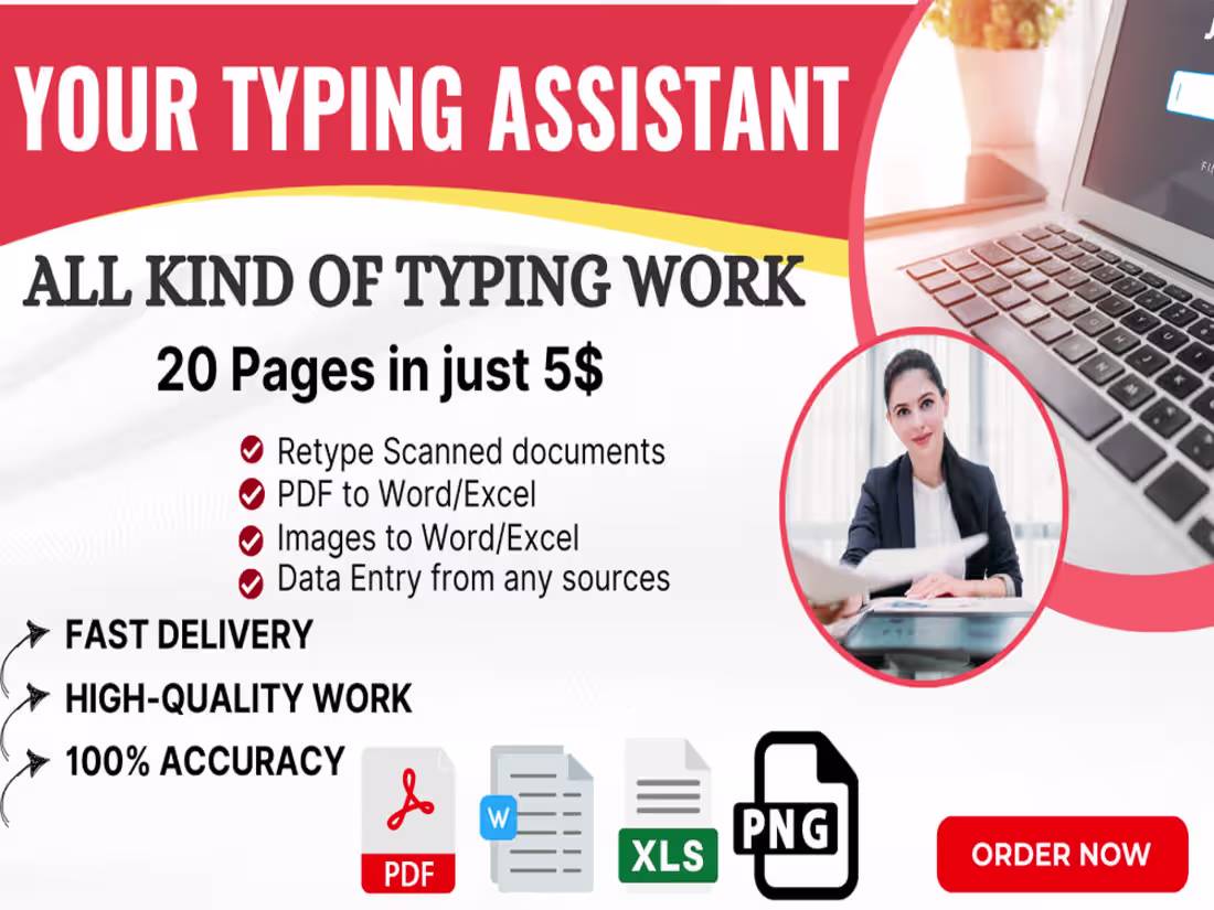 Cover image for retype documents handwritten, scanned, images, online research.