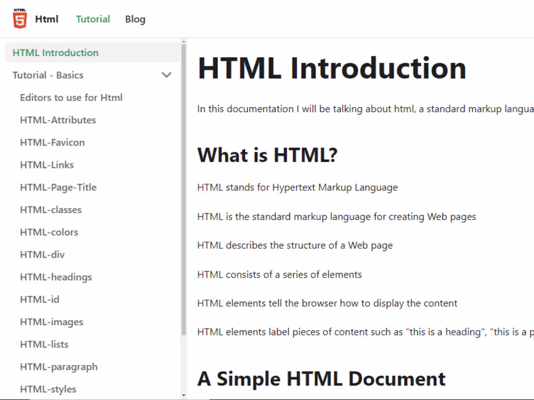 Cover image for Html Tutorial documentation site