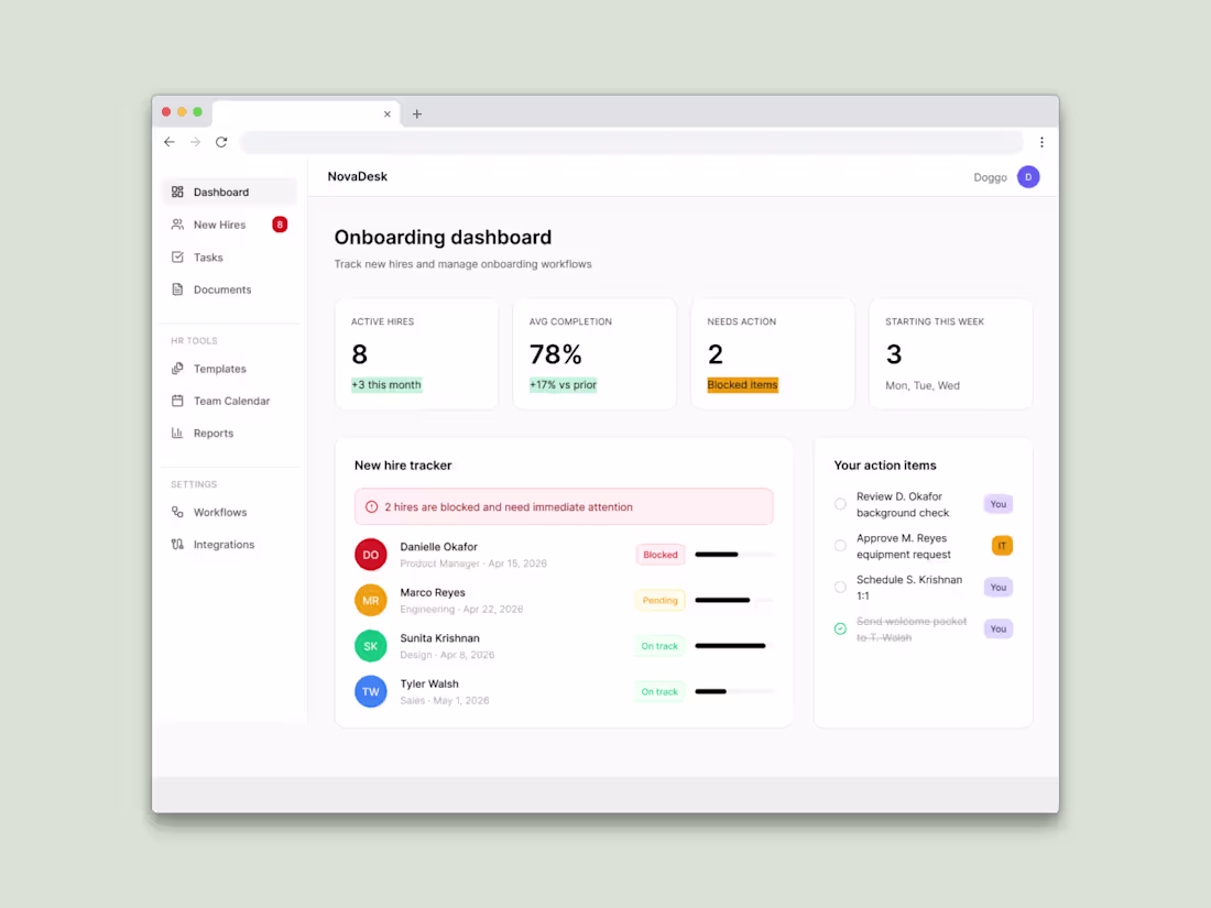 Cover image for Redesigning the employee onboarding dashboard for NovaDesk
