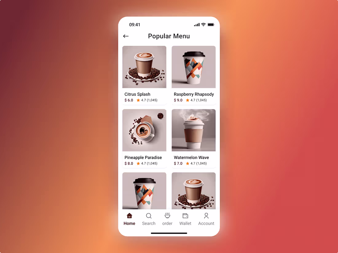 Cover image for Modern Coffee Ordering App – Popular Menu Screen