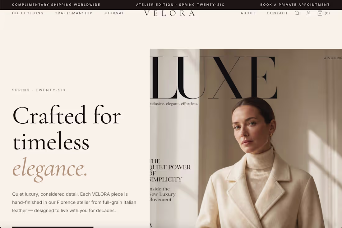 Cover image for Velora is a luxury handbag