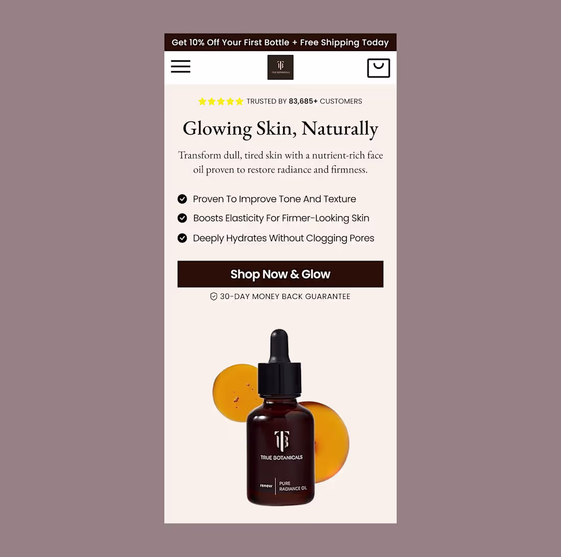 Cover image for Design that converts. For this True Botanicals hero section,...