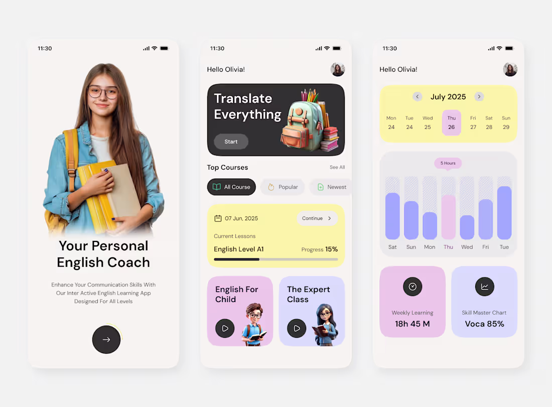Cover image for English Learning App UI/UX Design
