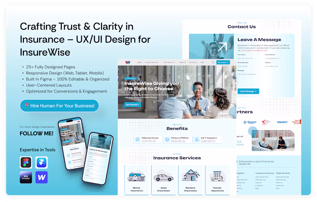 Cover image for Modern Insurance Website UX/UI Design
