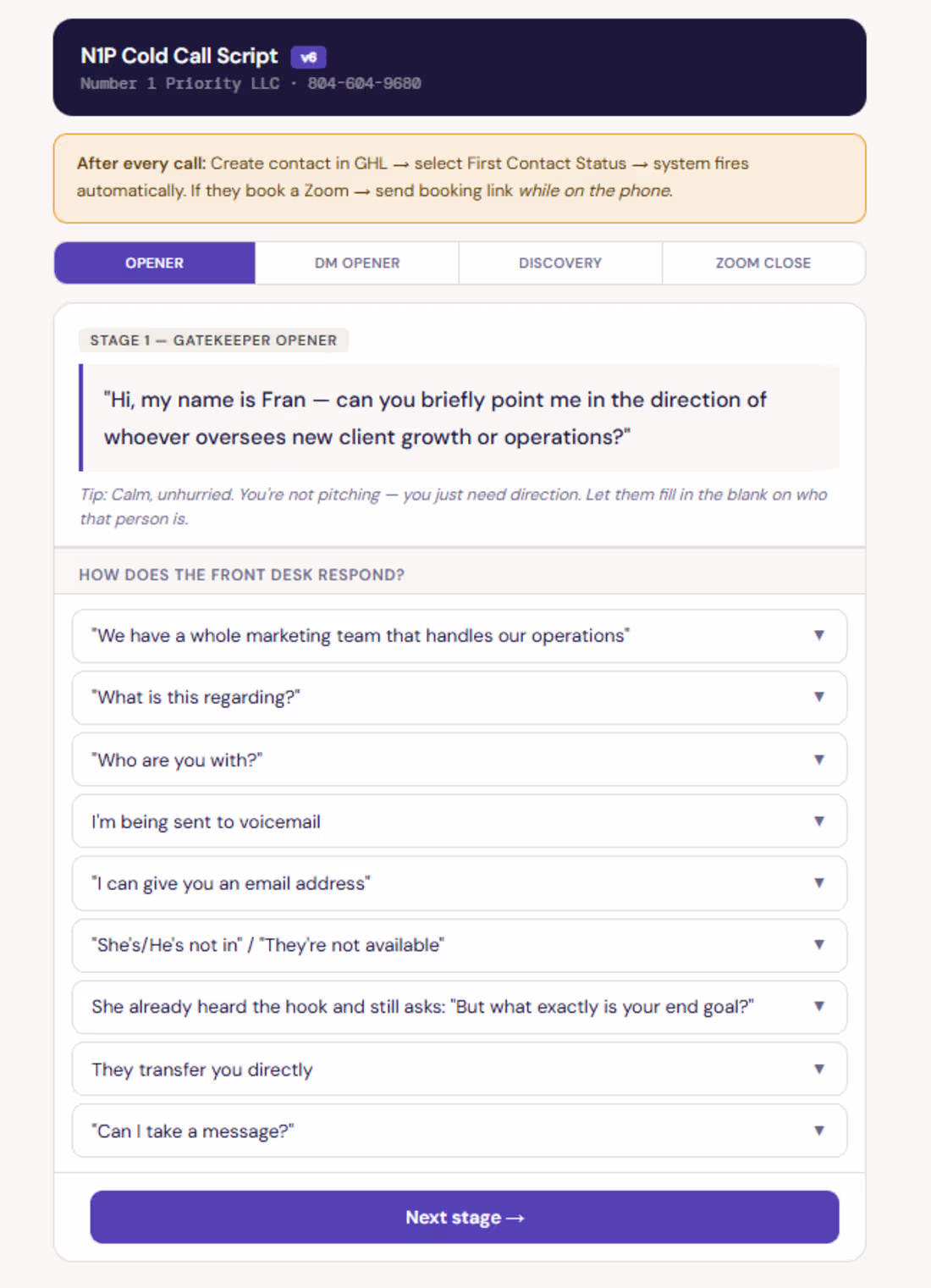 Cover image for Interactive sales call tool I