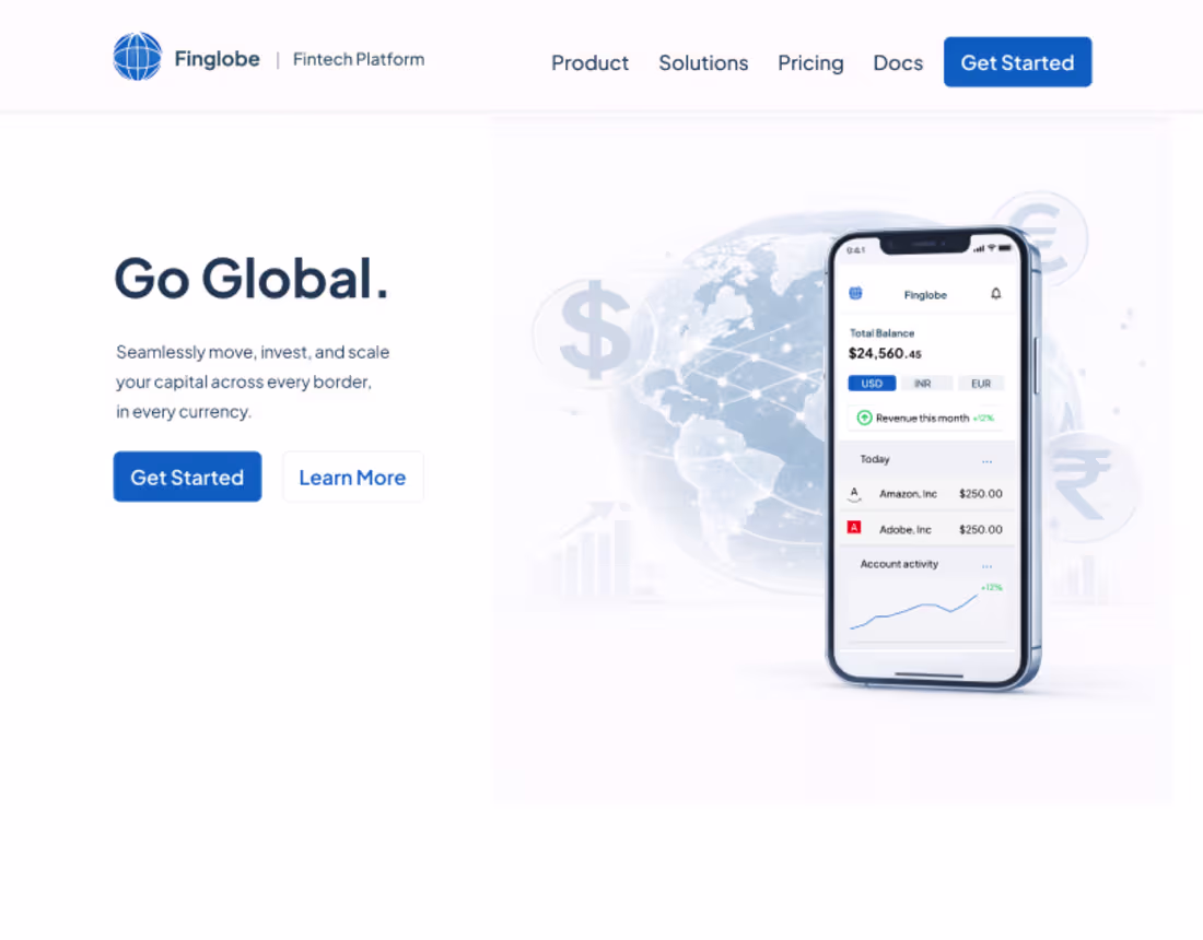 Cover image for Finglobe - SaaS Fintech Landing Page
