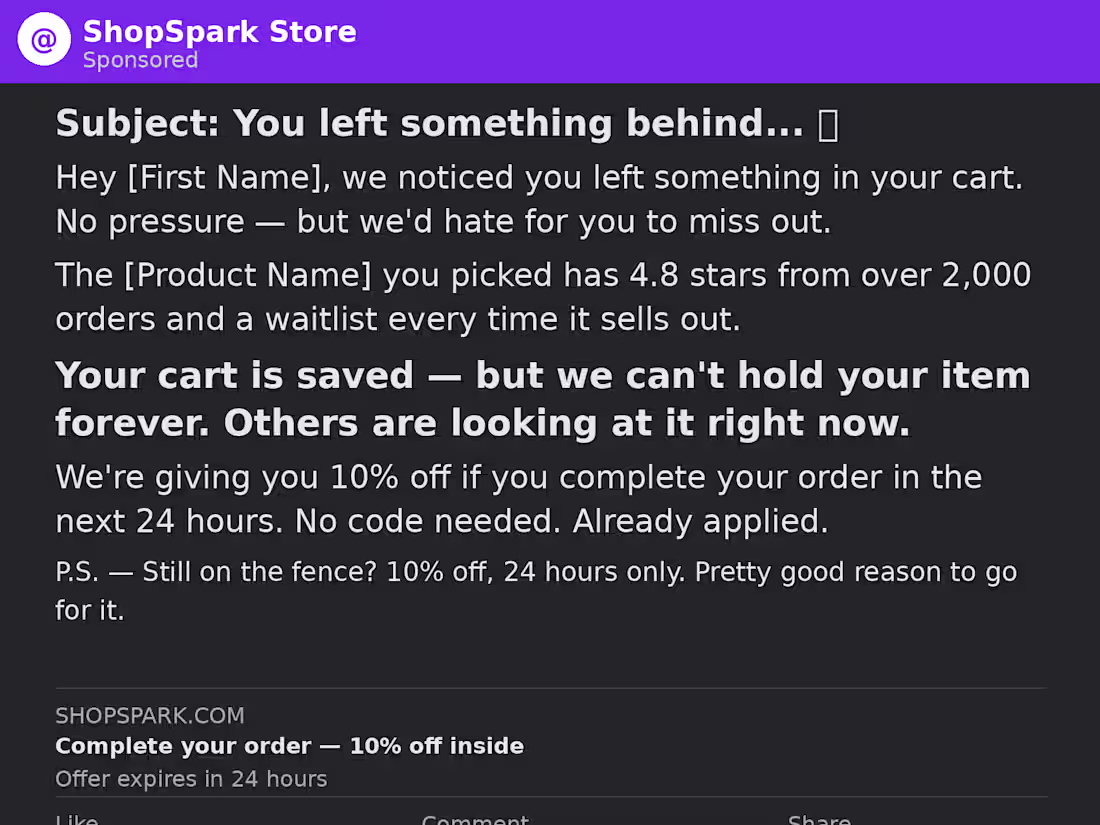 Cover image for Abandoned cart recovery email for