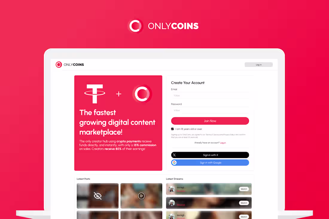 Cover image for OnlyCoins digital content marketplace.