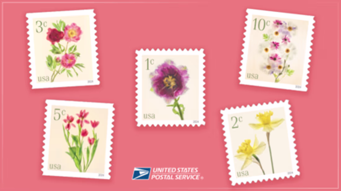 Cover image for USPS Unveils Graceful Low-Denomination Flower Stamps