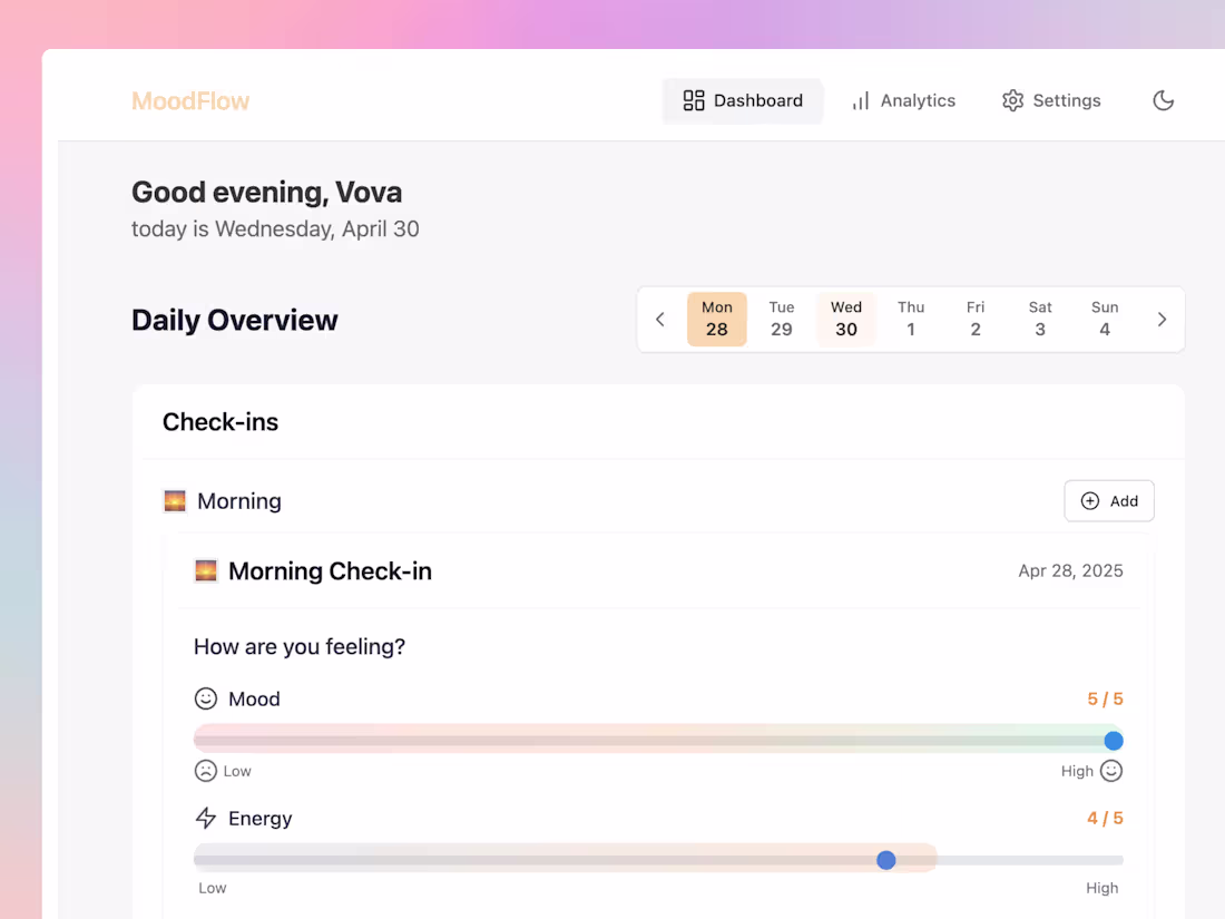 Cover image for MoodFlow app: Bolt.new prototype 