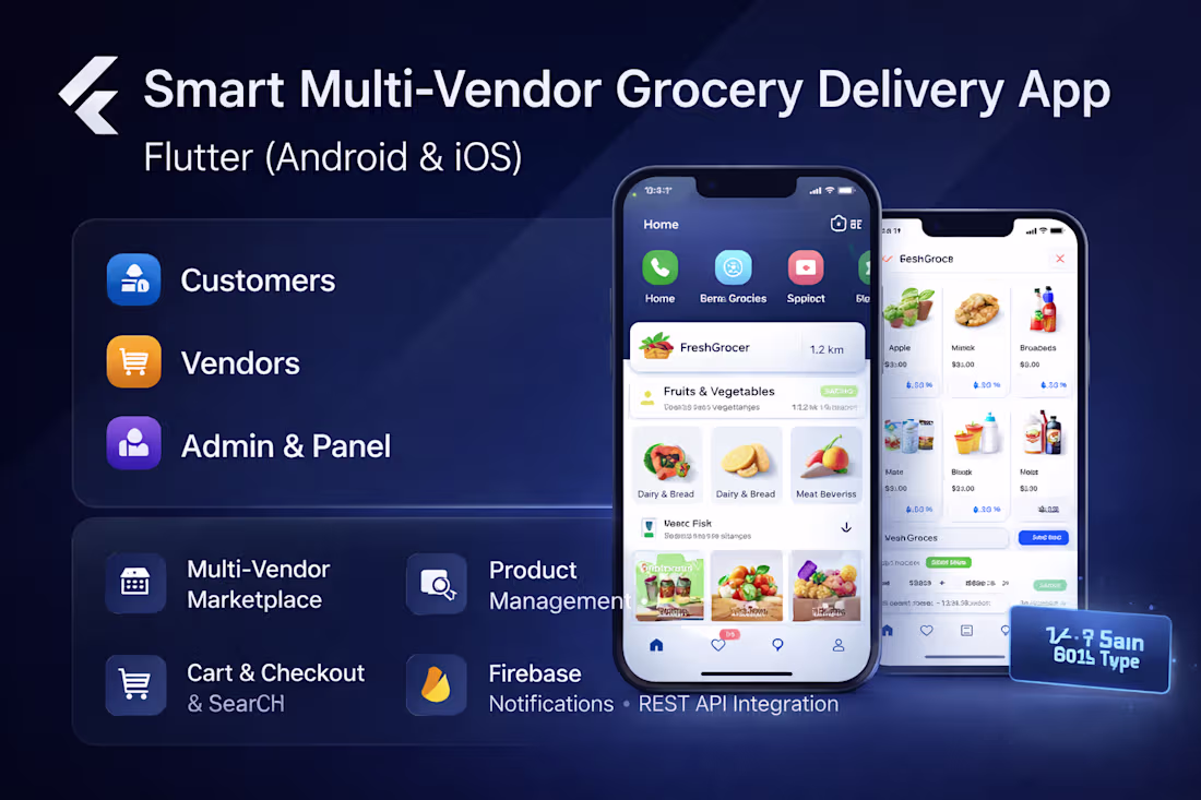 Cover image for Smart Multi-vendor Grocery Delivery App #Flutter (Android & ...
