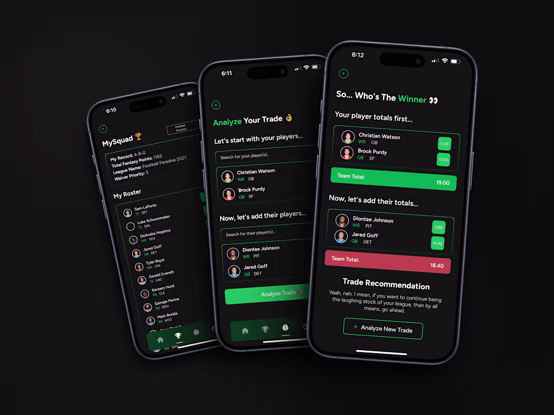 Cover image for Mobile App Design for Fantasy Sports Trade Analyzer