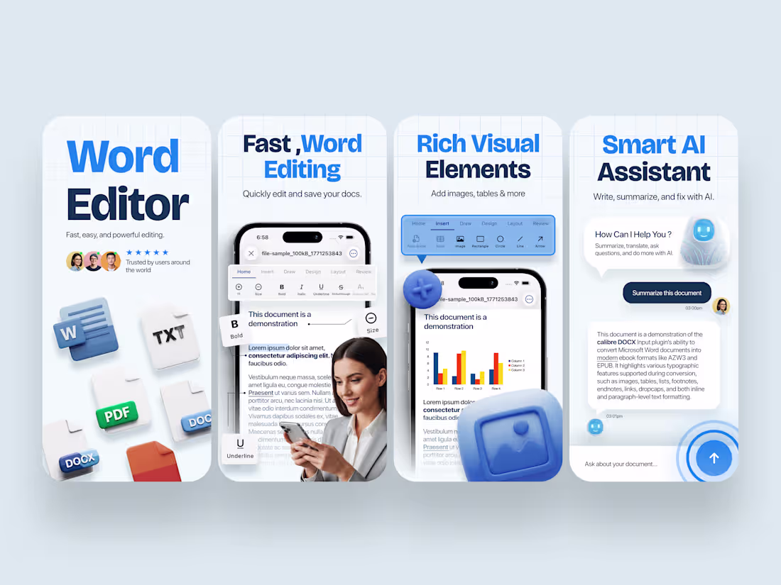 Cover image for Premium App Store Screenshot Design | Word Editor
