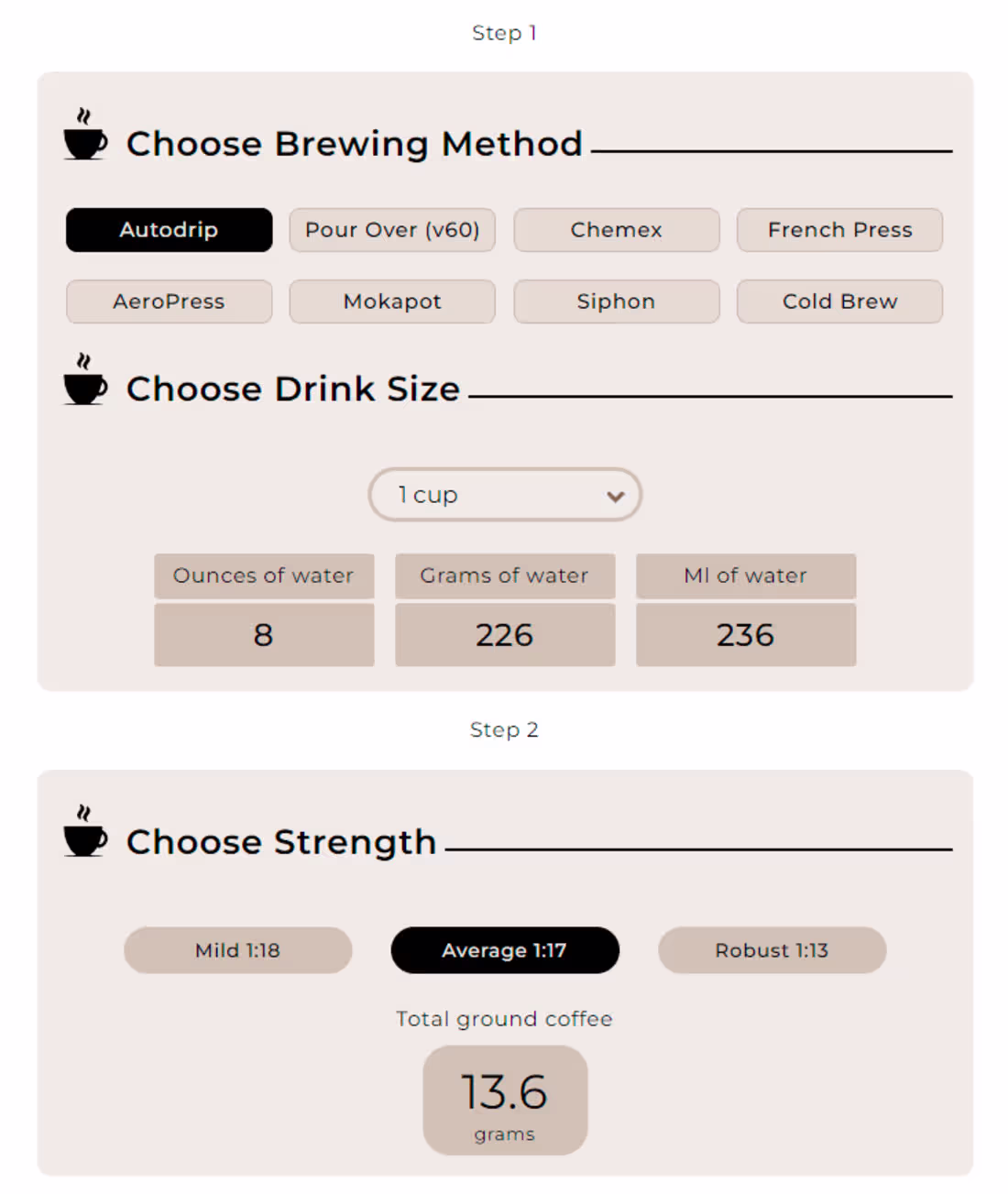 Cover image for Web Calculator - Coffee to Water Ratio