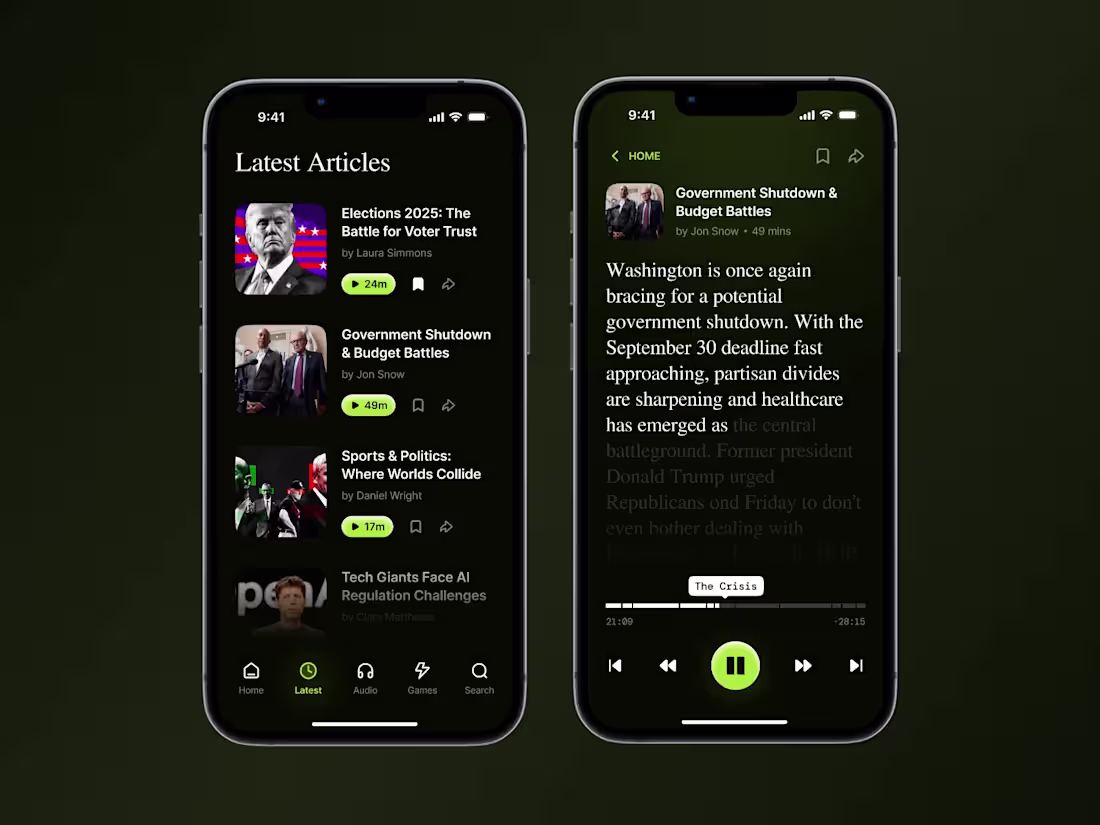 Cover image for Readout - News & Audio App UI (Dark Mode)