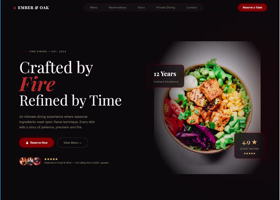 Cover image for A restaurant landing page concept