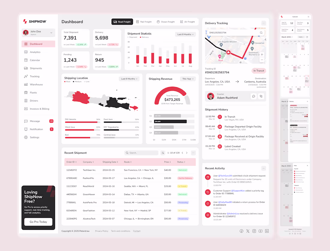 Cover image for Responsive Logistics Dashboard and Calendar for ShipNow