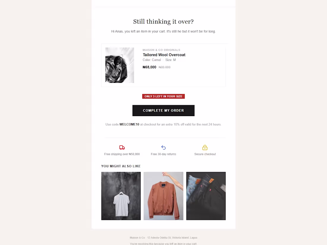Cover image for Maison & Co Cart-Abandonment Email