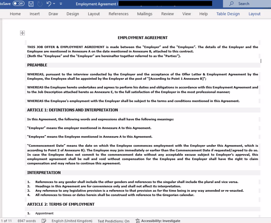 Cover image for Employment Agreement