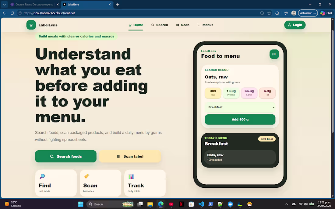 Cover image for LabelLens — responsive nutrition planning