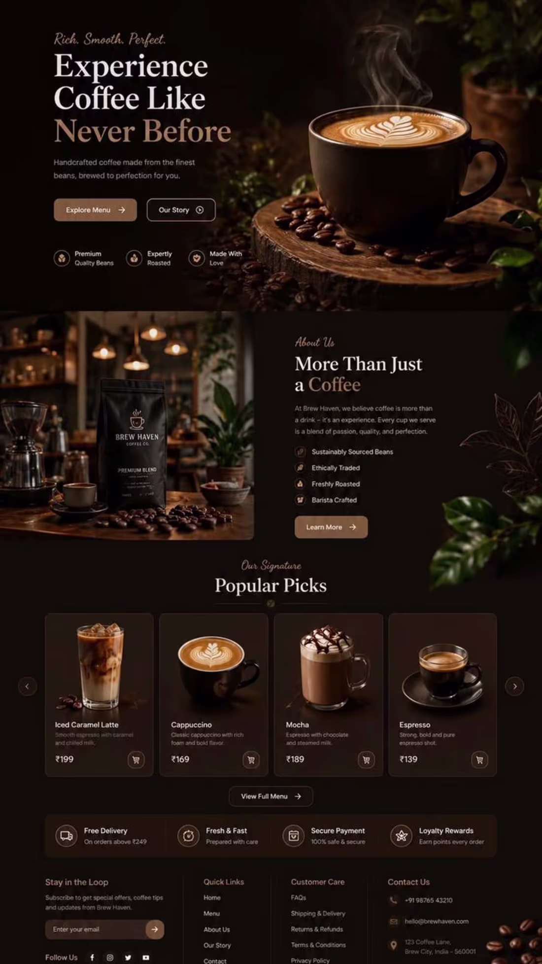 Cover image for warm dark coffee shop site