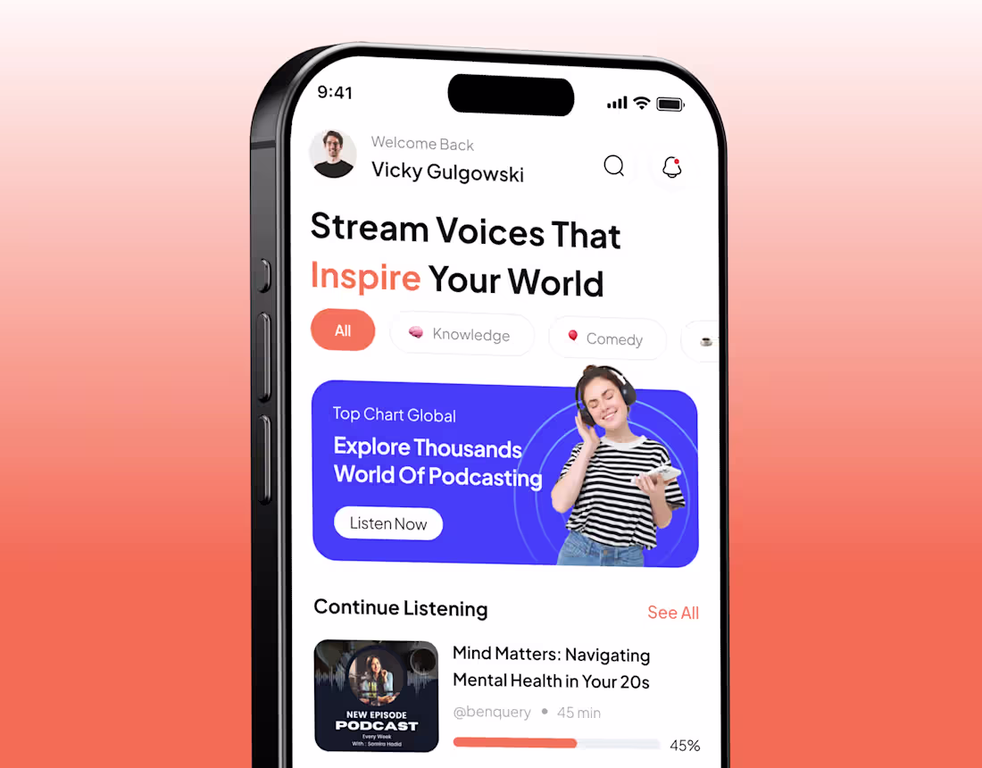 Cover image for Sonariq - Podcast App UI UX | Mobile App | Case Study