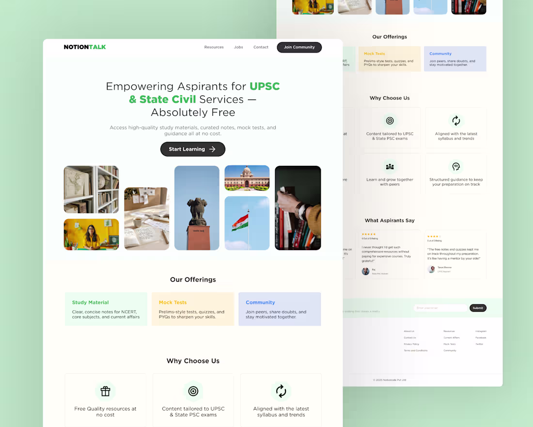 Cover image for UPSC Learning Platform – Landing Page UI Design A clean, mod...