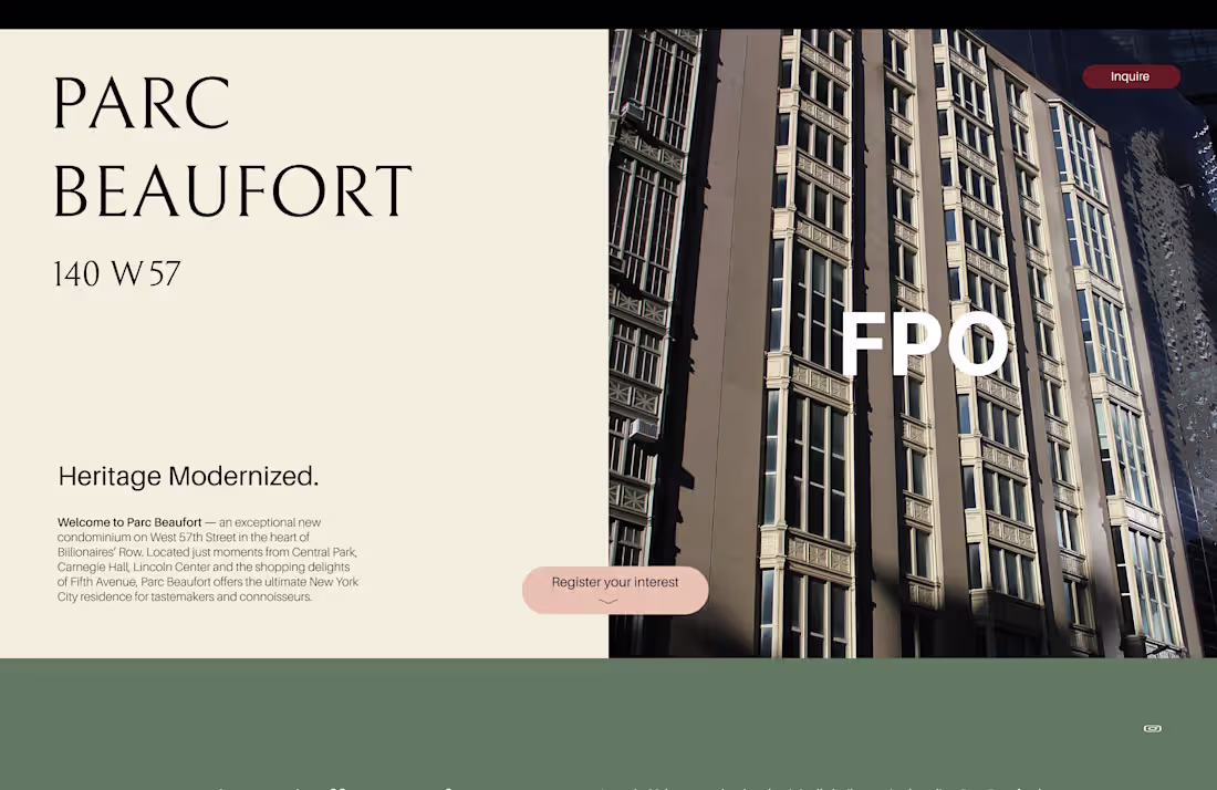Cover image for Landing page for a new condominium  in NY