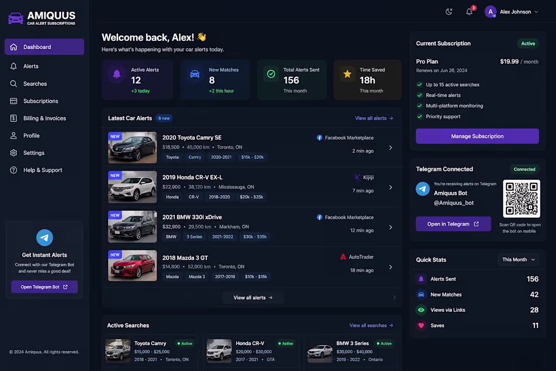 Cover image for Amiquus Car Alert Subscriptions
