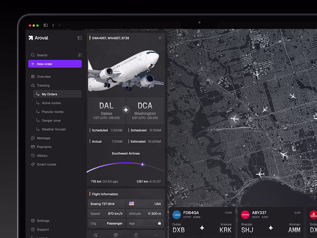 Cover image for A dark, compact aviation SaaS