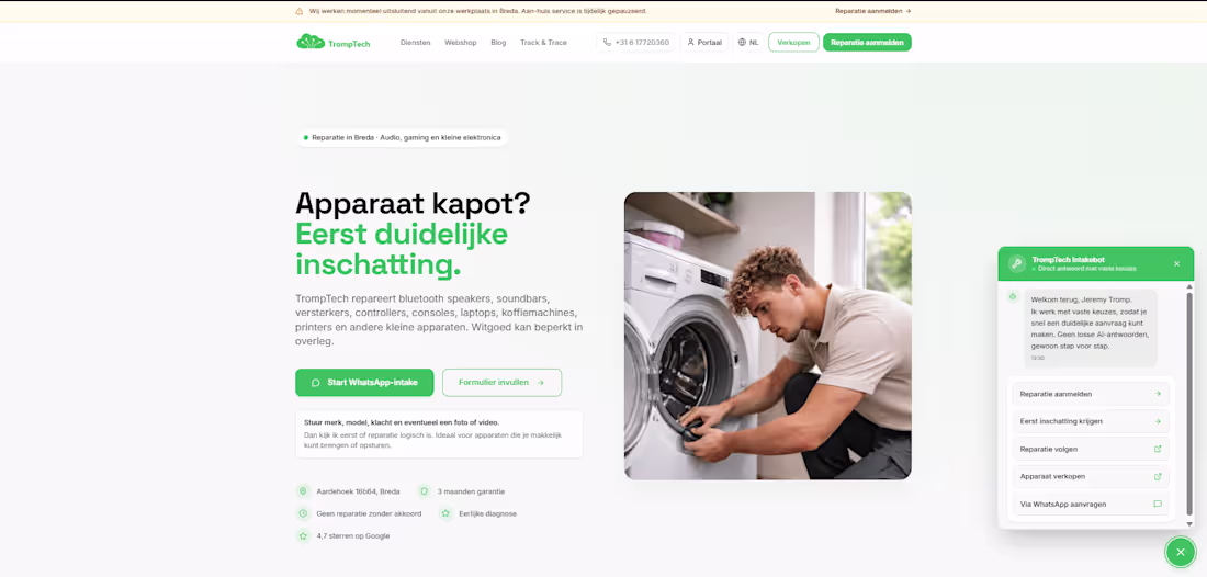 Cover image for TrompTech homepage with chatbot and