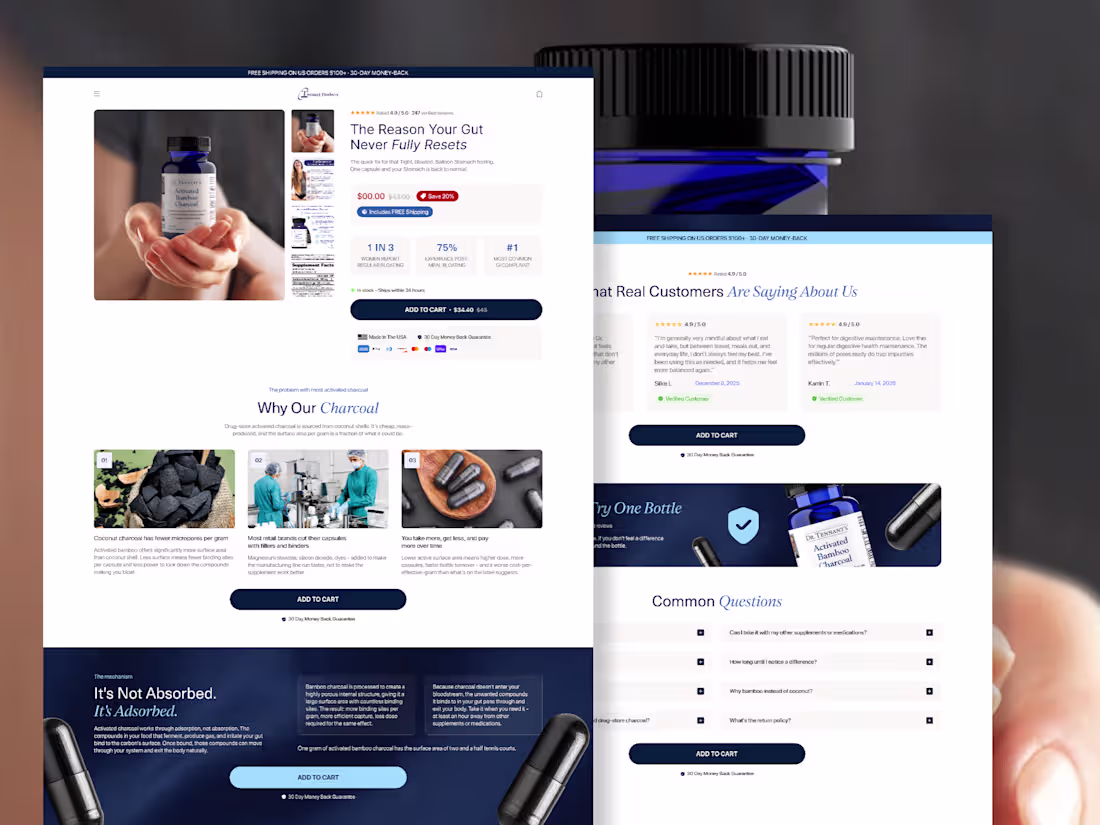 Cover image for CRO Landing Page Design for Activated Bamboo Charcoal Brand