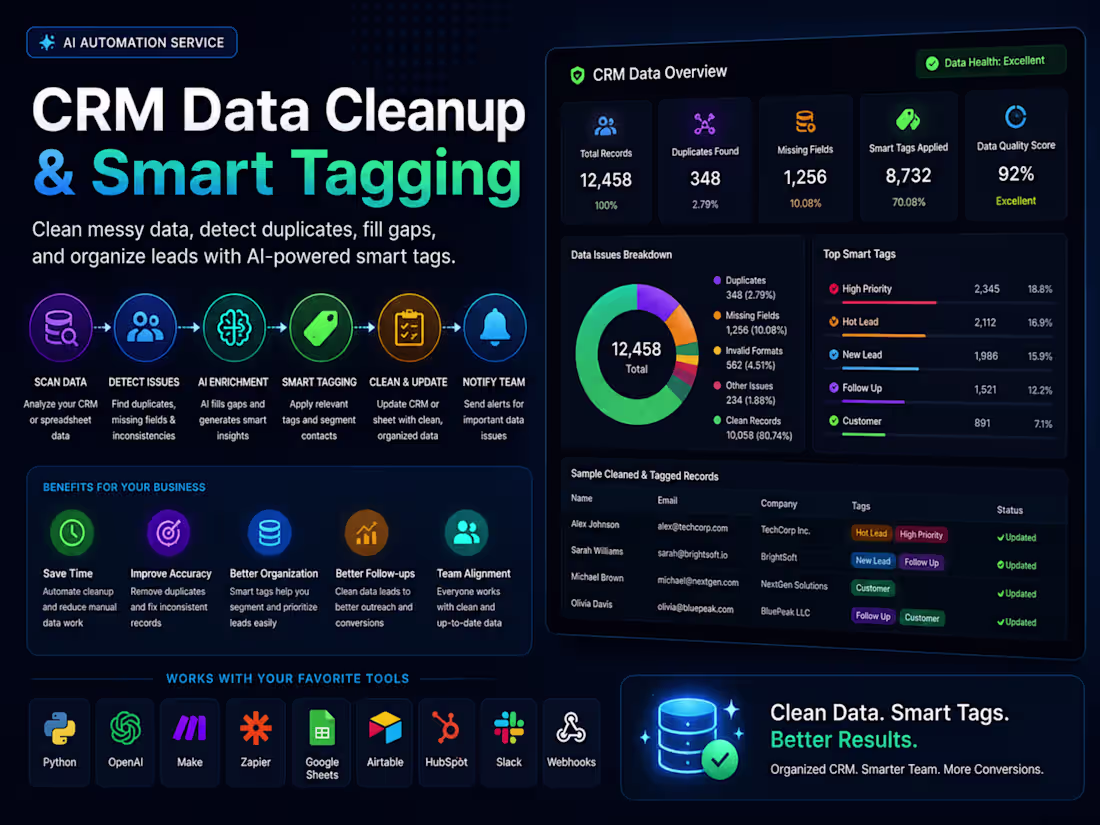 Cover image for CRM Data Cleanup & Smart Tagging