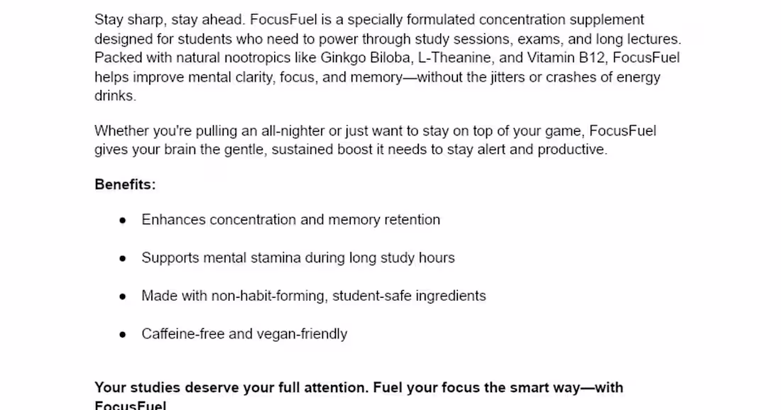 Cover image for Focus Fuel – Student Brain Boost Capsules