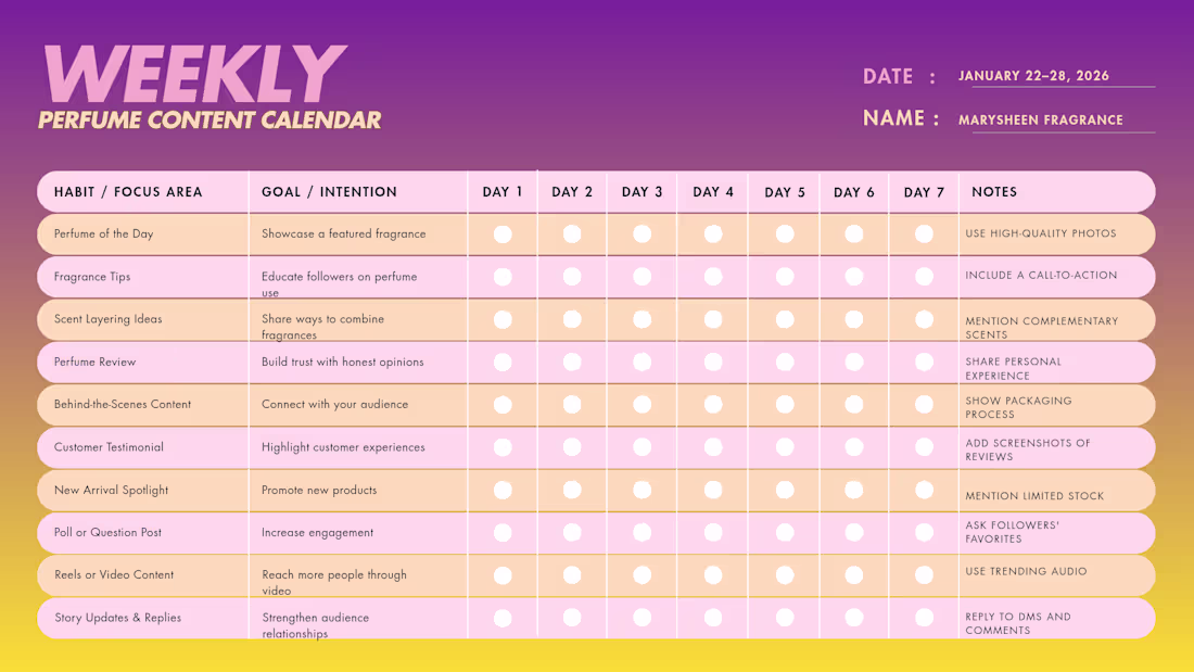 Cover image for Weekly Social Media Content Calendar