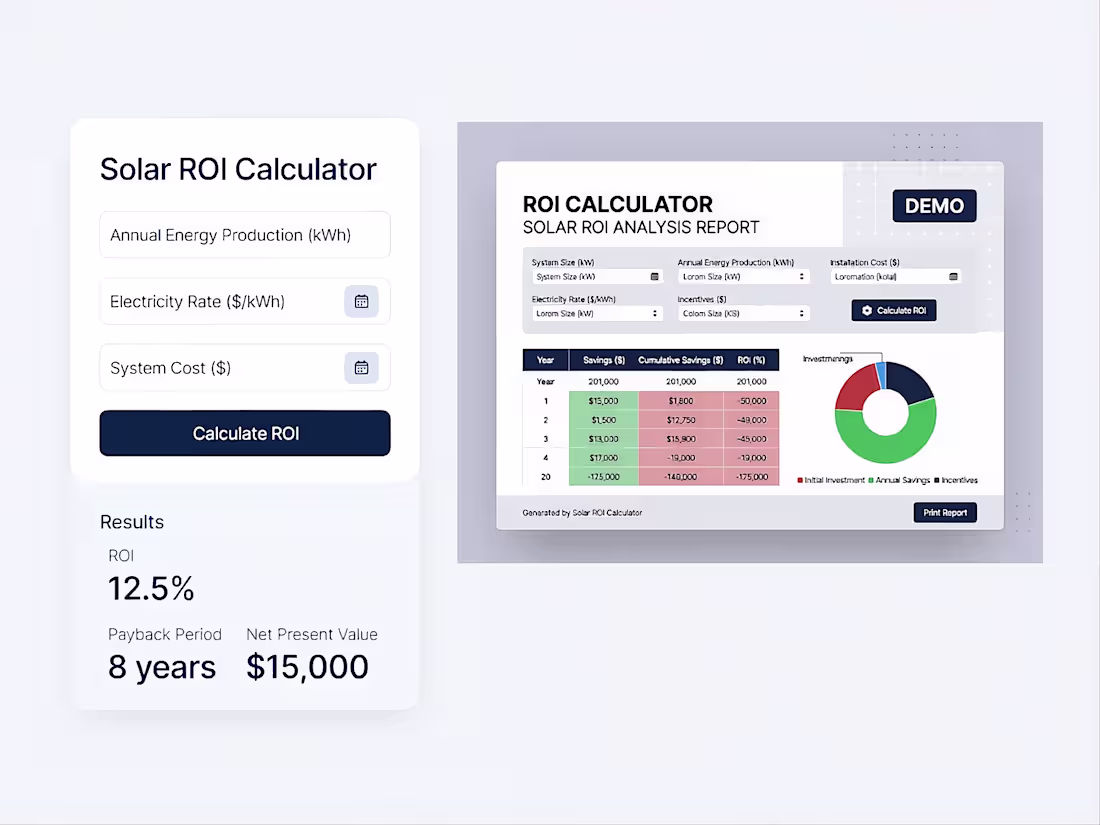 Cover image for Custom Solar ROI / Savings Calculator (Web App only)