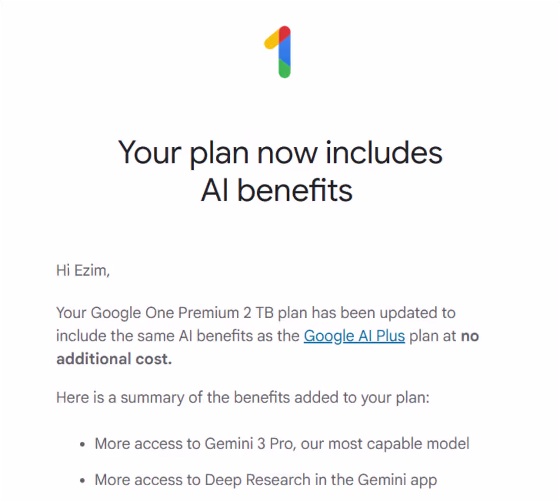 Cover image for This morning I saw that Google has now included AI benefits ...