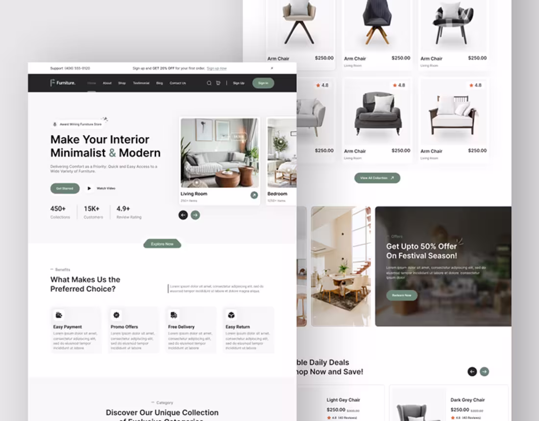 Cover image for Furniture Store | Ecommerce Website | Landing Page UI on Behance
