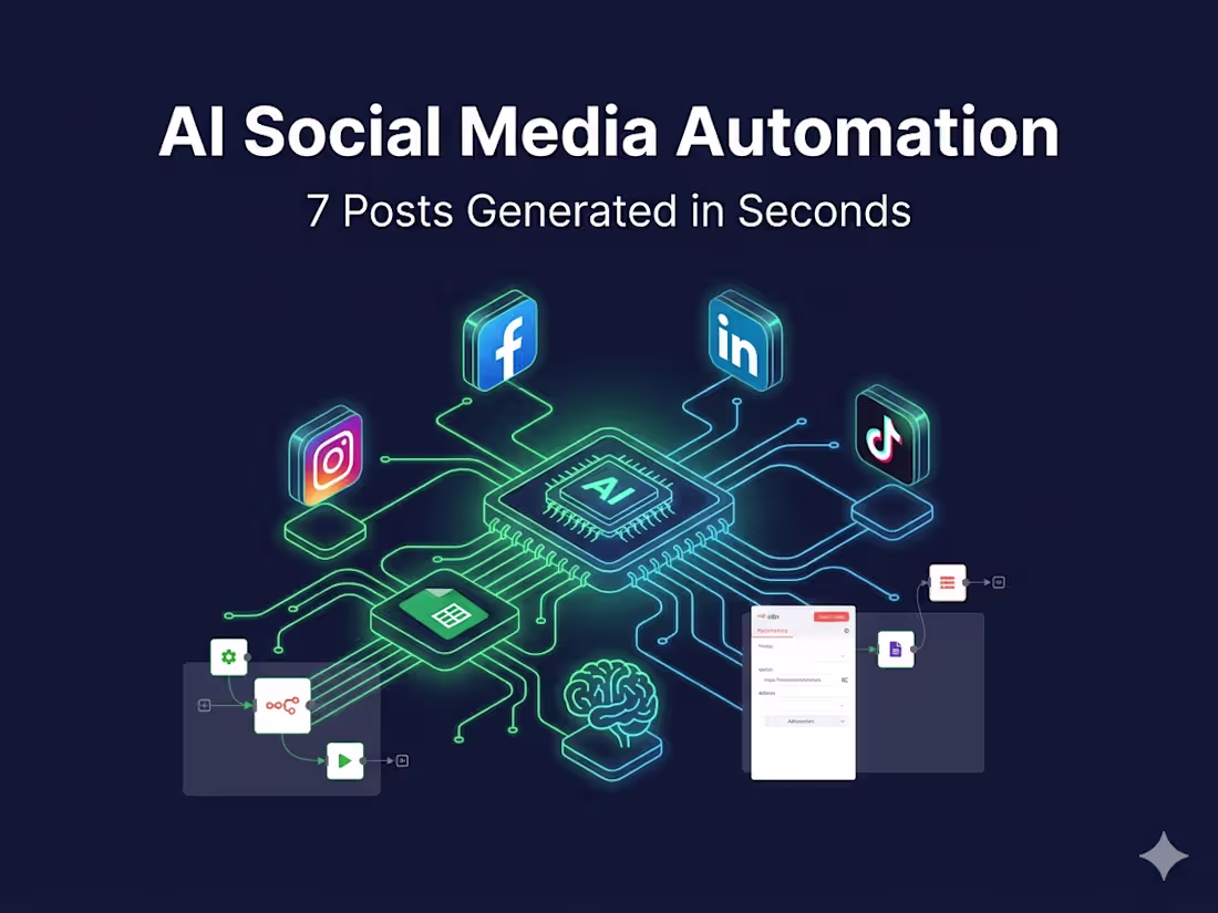 Cover image for AI Social Media Automation — 7 Posts Generated in Seconds | n8n…