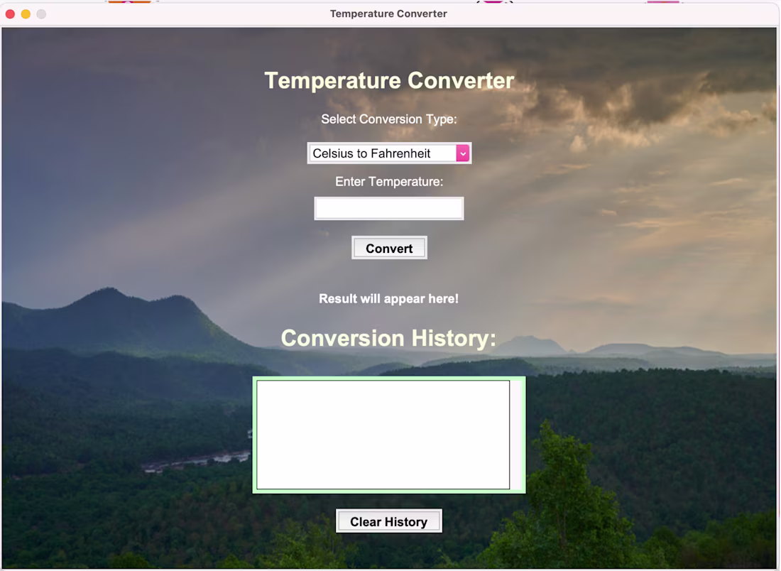 Cover image for Temperature Convertor
A user-friendly GUI-based application