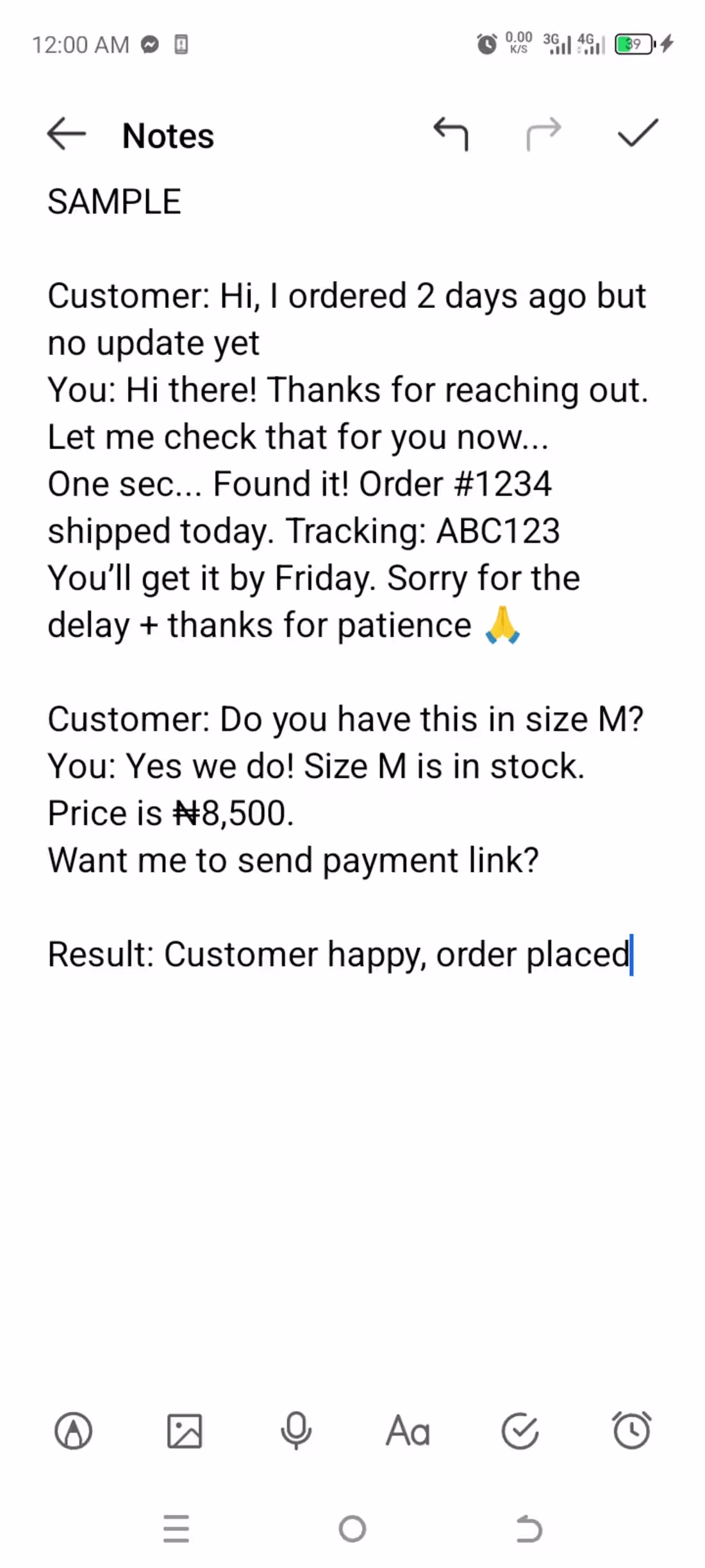 Cover image for WHATSAPP CUSTOMER SUPPORT SAMPLE
Customer: Hi,