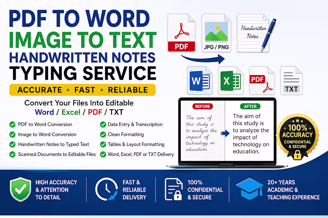 Cover image for PDF to Word, Image to Text & Handwritten Notes Conversion