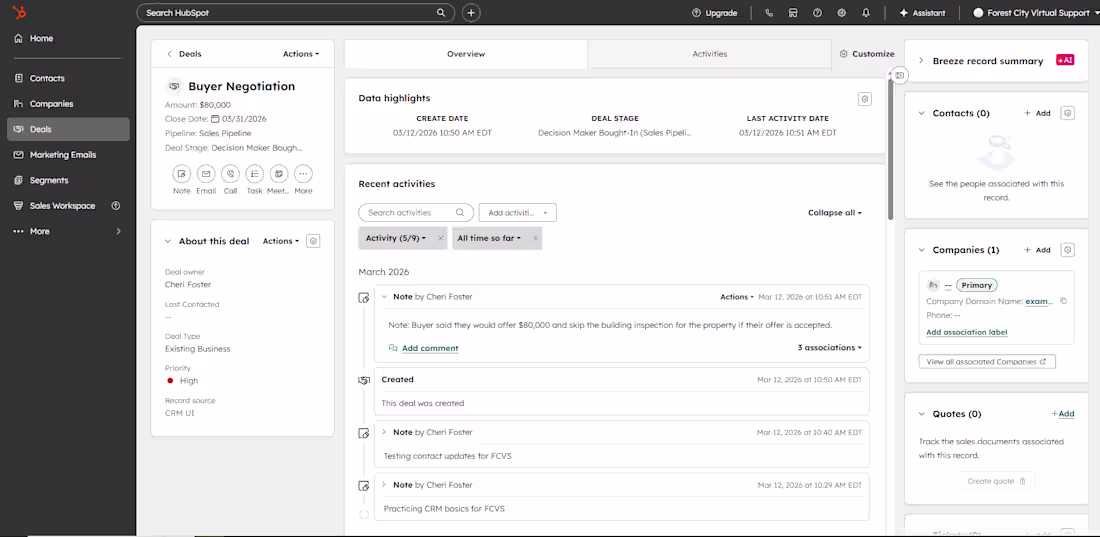 Cover image for A test HubSpot CRM entry