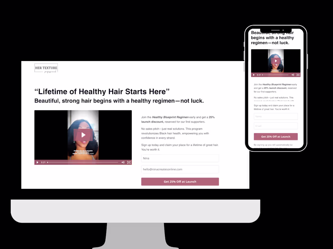 Cover image for Her Texture Opt-in page with Thank You Page and Shopify Banner