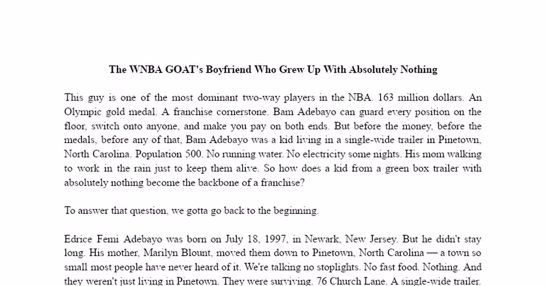 Cover image for The WNBA GOAT's Boyfriend (Bam Adebayo)