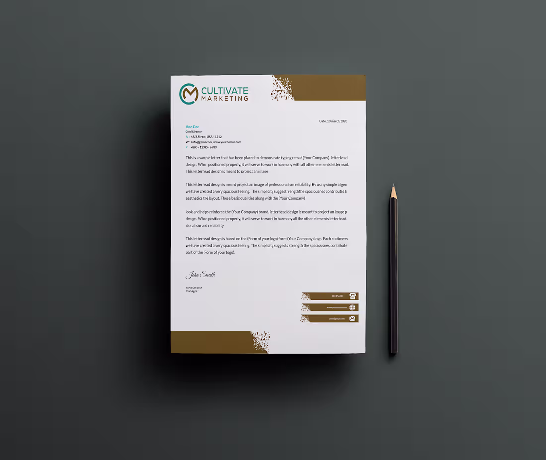 Cover image for CREATIVE LETTERHEAD FOR CULTIVATE MARKETING